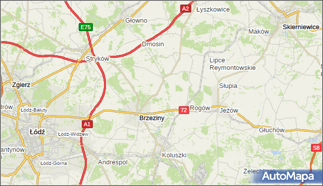 gmina Brzeziny - powiat brzeziński na mapie Targeo