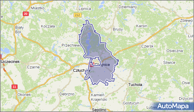 gmina Chojnice - powiat chojnicki na mapie Targeo