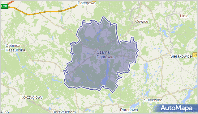 gmina Czarna Dąbrówka - powiat bytowski na mapie Targeo