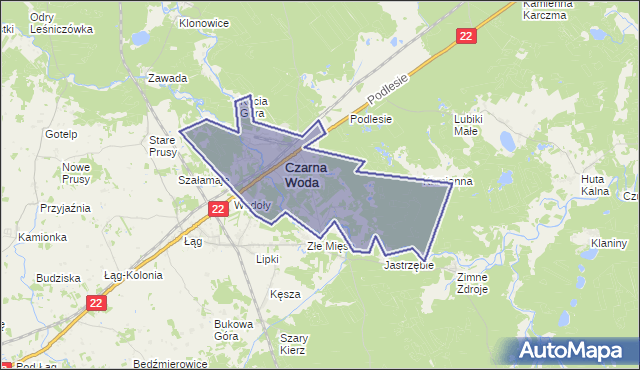 gmina Czarna Woda - powiat starogardzki na mapie Targeo