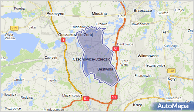 gmina Czechowice-Dziedzice - powiat bielski na mapie Targeo