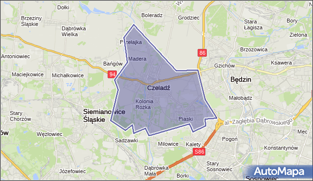 gmina Czeladź - powiat będziński na mapie Targeo