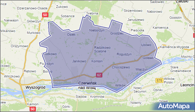 gmina Czerwińsk nad Wisłą - powiat płoński na mapie Targeo