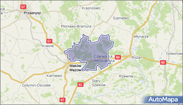 gmina Czerwonka - powiat makowski na mapie Targeo
