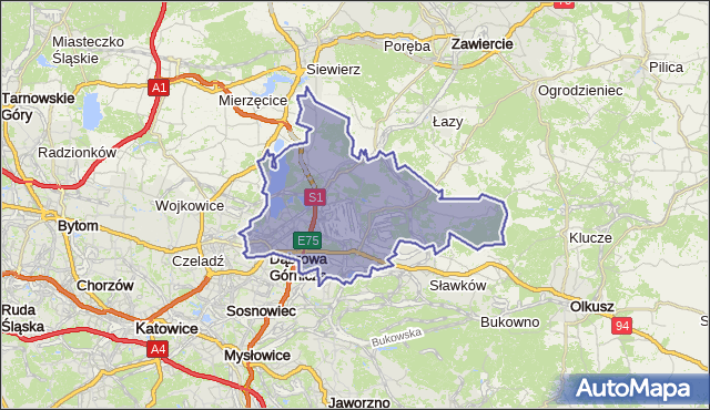 gmina Dąbrowa Górnicza - powiat Dąbrowa Górnicza na mapie Targeo