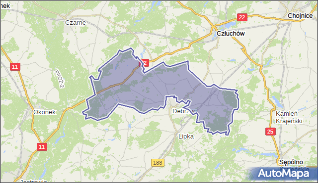gmina Debrzno - powiat człuchowski na mapie Targeo