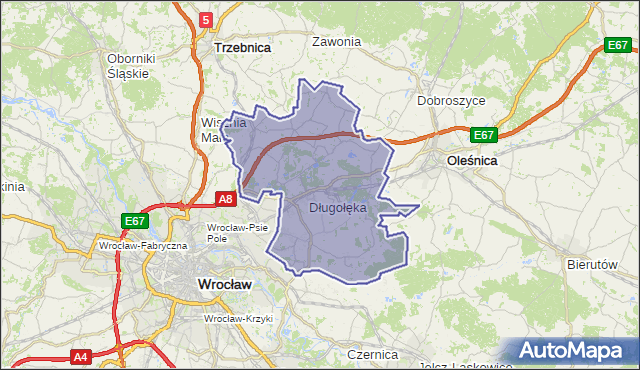 gmina Długołęka - powiat wrocławski na mapie Targeo