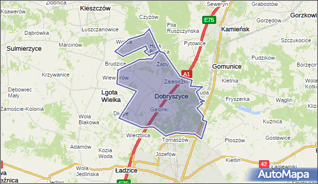 gmina Dobryszyce - powiat radomszczański na mapie Targeo
