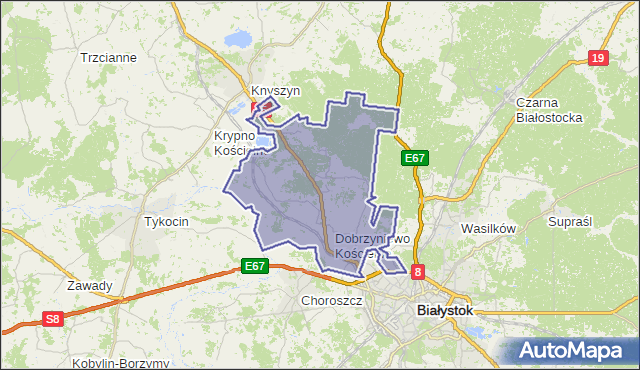 gmina Dobrzyniewo Duże - powiat białostocki na mapie Targeo