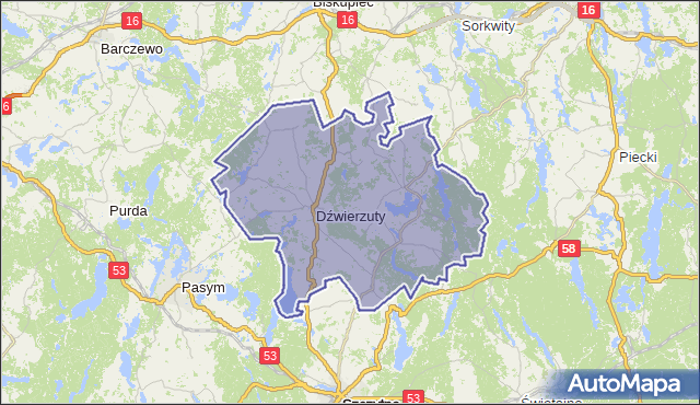 gmina Dźwierzuty - powiat szczycieński na mapie Targeo