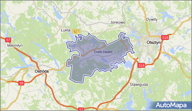 gmina Gietrzwałd - powiat olsztyński na mapie Targeo