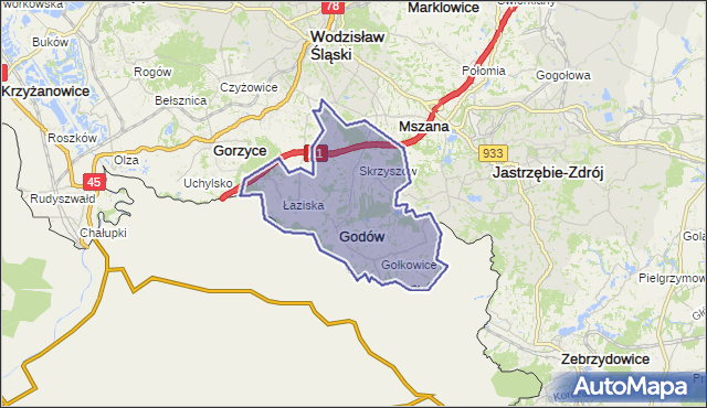 gmina Godów - powiat wodzisławski na mapie Targeo