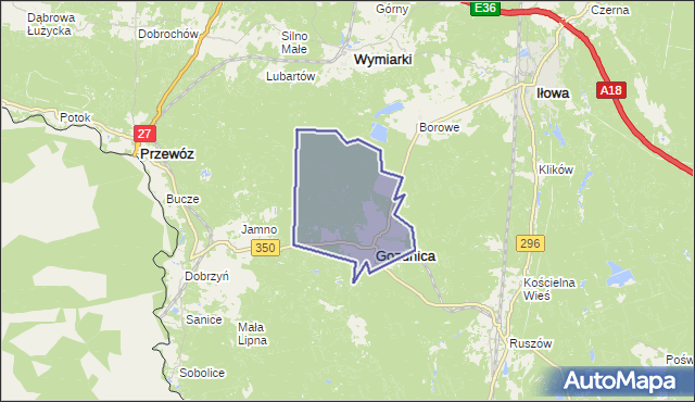 gmina Gozdnica - powiat żagański na mapie Targeo