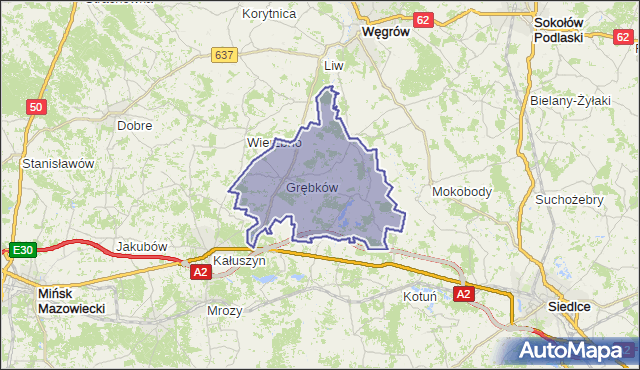 gmina Grębków - powiat węgrowski na mapie Targeo