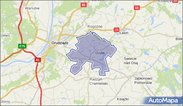 gmina Gruta - powiat grudziądzki na mapie Targeo