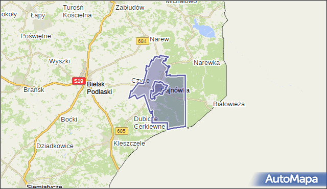 gmina Hajnówka - powiat hajnowski na mapie Targeo