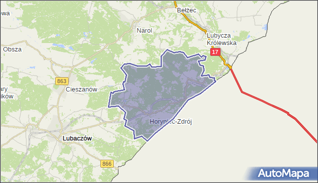 gmina Horyniec-Zdrój - powiat lubaczowski na mapie Targeo