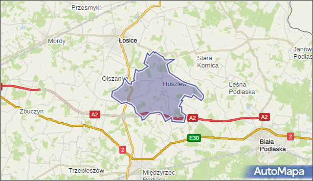 gmina Huszlew - powiat łosicki na mapie Targeo