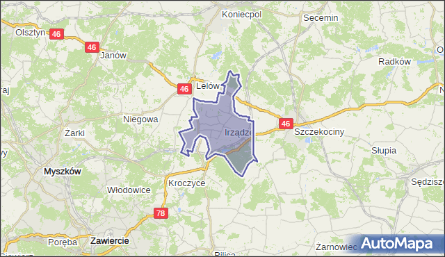 gmina Irządze - powiat zawierciański na mapie Targeo