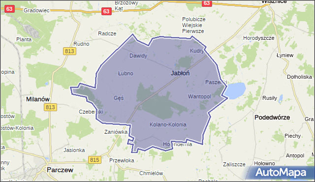 gmina Jabłoń - powiat parczewski na mapie Targeo