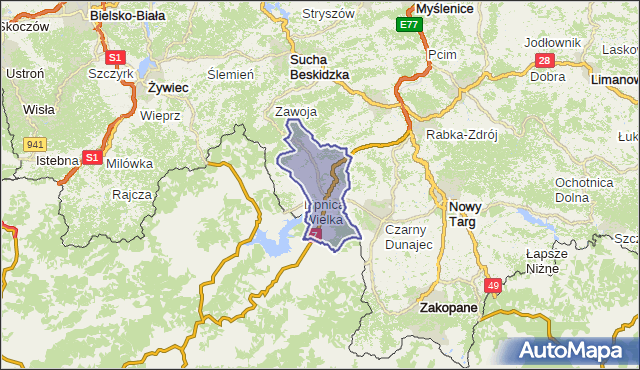 gmina Jabłonka - powiat nowotarski na mapie Targeo