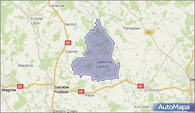 gmina Jabłonna Lacka - powiat sokołowski na mapie Targeo