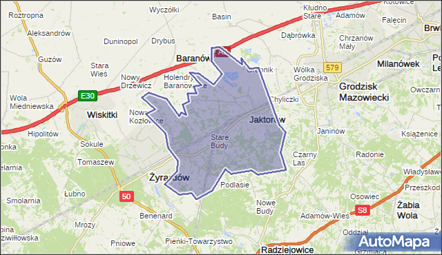 gmina Jaktorów - powiat grodziski na mapie Targeo
