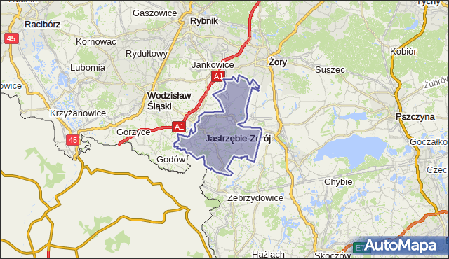 gmina Jastrzębie Zdrój - powiat Jastrzębie-Zdrój na mapie Targeo