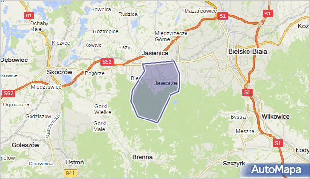gmina Jaworze - powiat bielski na mapie Targeo