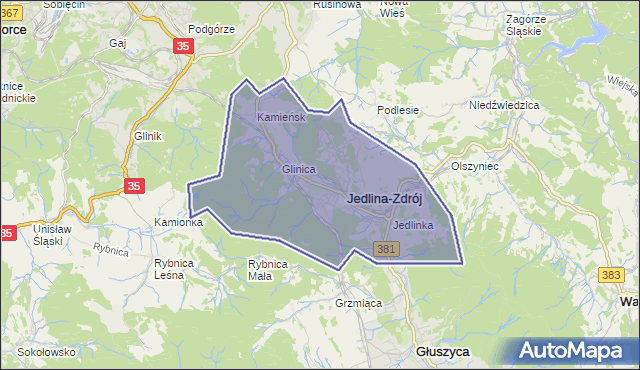 gmina Jedlina-Zdrój - powiat wałbrzyski na mapie Targeo