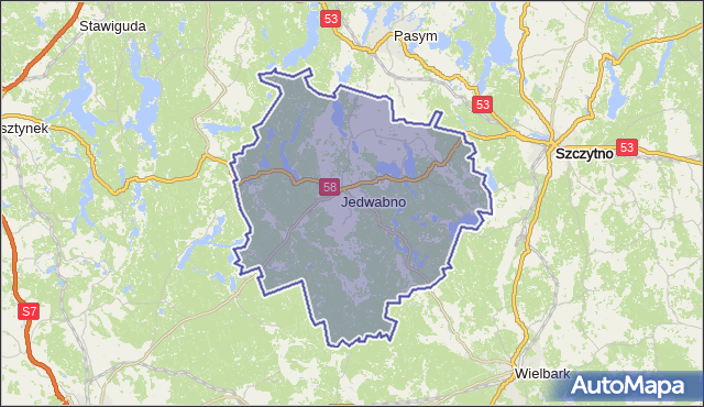 gmina Jedwabno - powiat szczycieński na mapie Targeo