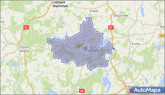 gmina Jeziorany - powiat olsztyński na mapie Targeo