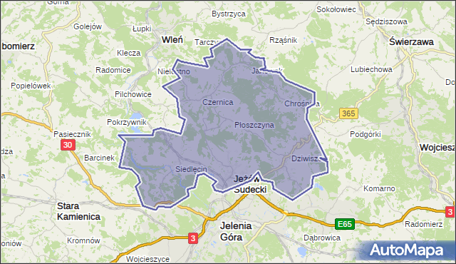 gmina Jeżów Sudecki - powiat jeleniogórski na mapie Targeo