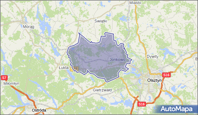 gmina Jonkowo - powiat olsztyński na mapie Targeo