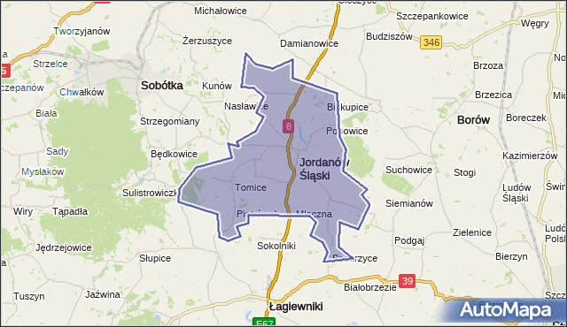 gmina Jordanów Śląski - powiat wrocławski na mapie Targeo