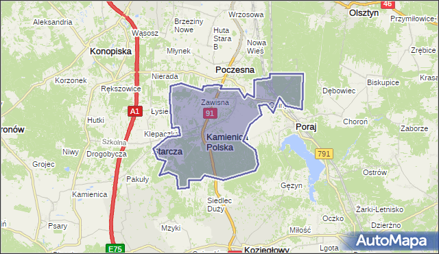 gmina Kamienica Polska - powiat częstochowski na mapie Targeo