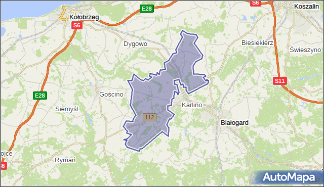gmina Karlino - powiat białogardzki na mapie Targeo