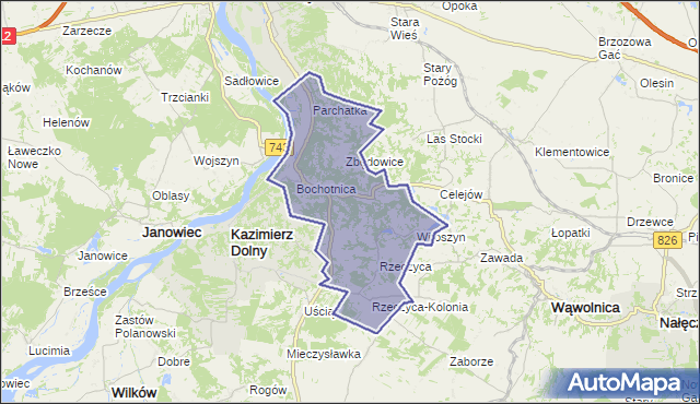 gmina Kazimierz Dolny - powiat puławski na mapie Targeo