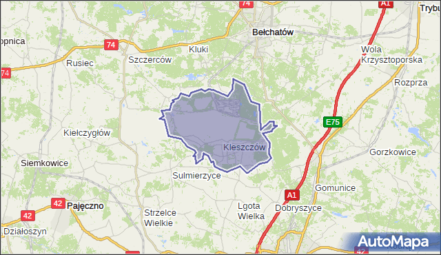 gmina Kleszczów - powiat bełchatowski na mapie Targeo