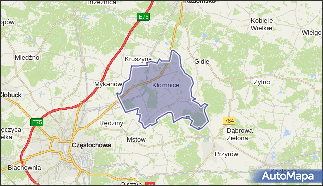 gmina Kłomnice - powiat częstochowski na mapie Targeo