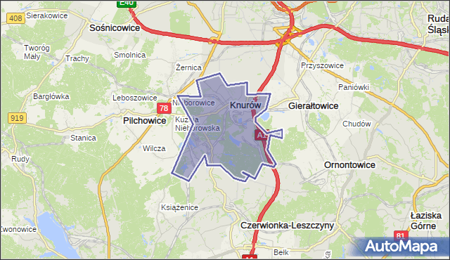 gmina Knurów - powiat gliwicki na mapie Targeo