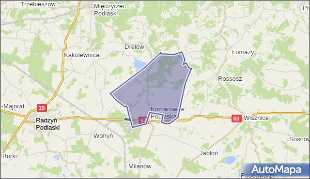 gmina Komarówka Podlaska - powiat radzyński na mapie Targeo