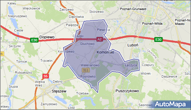 gmina Komorniki - powiat poznański na mapie Targeo
