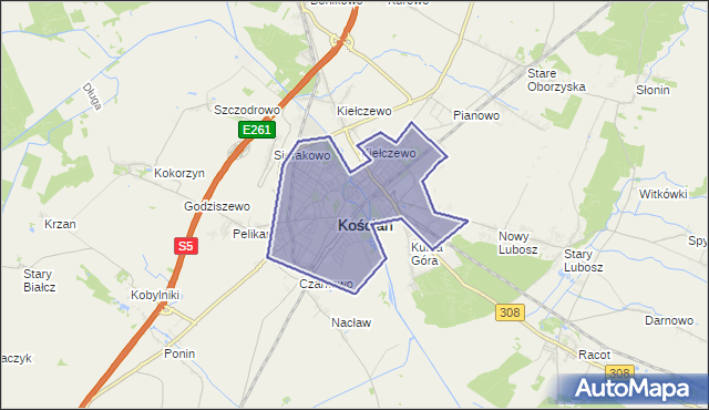 gmina Kościan - powiat kościański na mapie Targeo