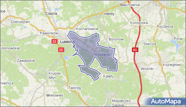 gmina Koszęcin - powiat lubliniecki na mapie Targeo
