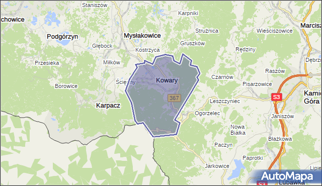 gmina Kowary - powiat jeleniogórski na mapie Targeo
