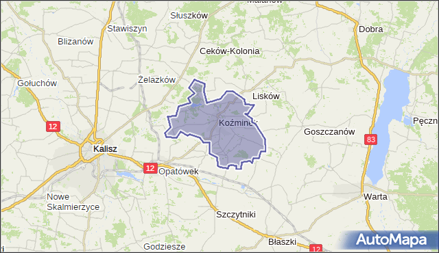 gmina Koźminek - powiat kaliski na mapie Targeo