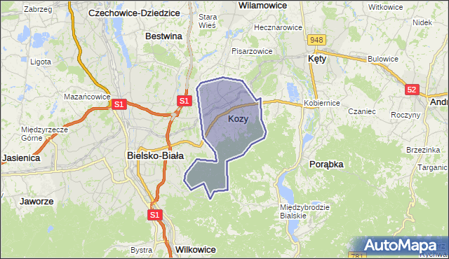 gmina Kozy - powiat bielski na mapie Targeo