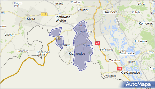 gmina Krzanowice - powiat raciborski na mapie Targeo