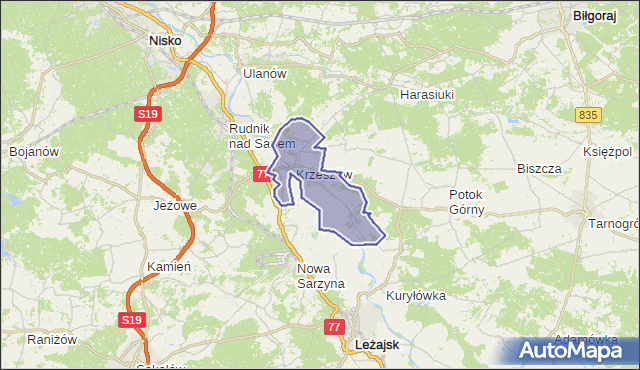 gmina Krzeszów - powiat niżański na mapie Targeo